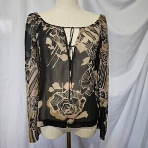 Trina Turk Blouse Womens Floral Silk Top M Boho Sheer Whimsigoth Fairy Grunge